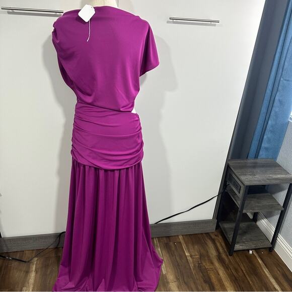 Tanya Taylor Size 12 Purple Elegant Ruched Cut Out Side Slit Nami Gown Dress - Picture 6 of 16
